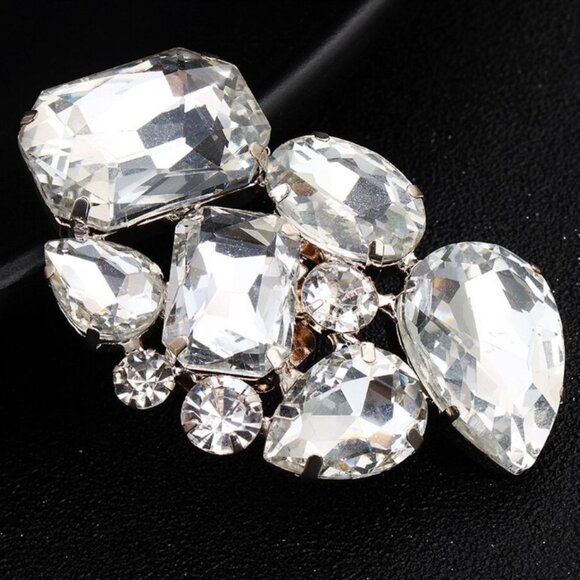 Shoe clips elegance elegant crystal silver tone wedding bridal party new large - Picture 5 of 7